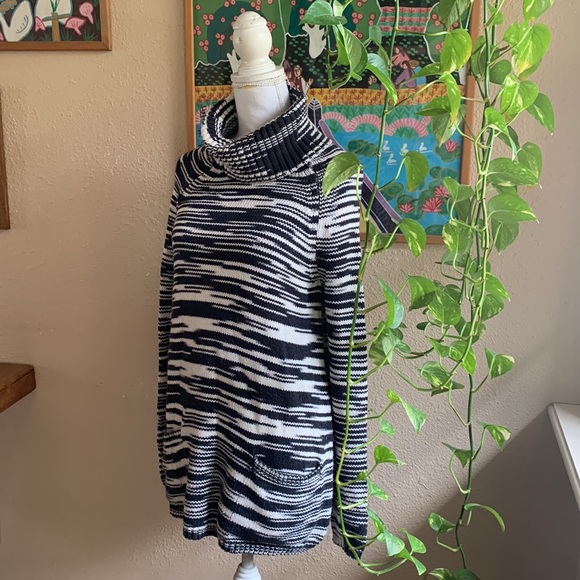 LUCKY BRAND BLUE WHITE STRIPE COWL NECK TUNIC SWEATER WOMENS S - Picture 2 of 7